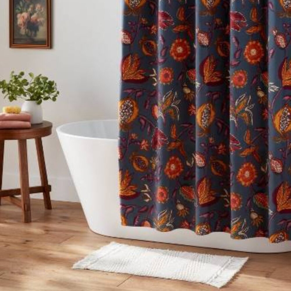 Threshold Floral Shower Curtain - Navy and Orange
